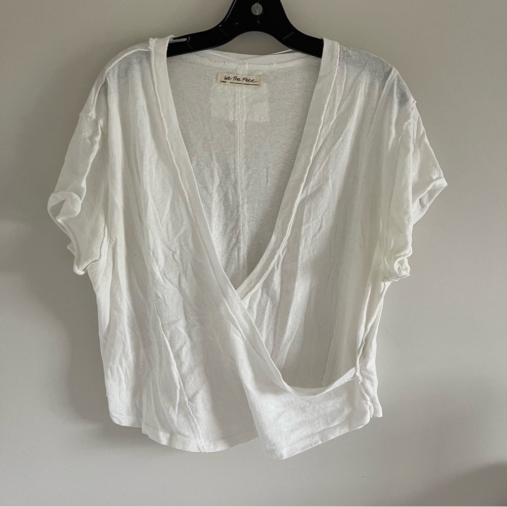 We The Free White Tee with Crossed-V detail